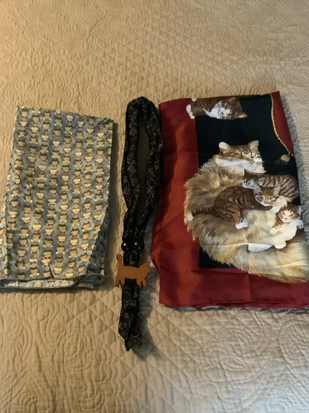 Cat Print Satin Scarf Set